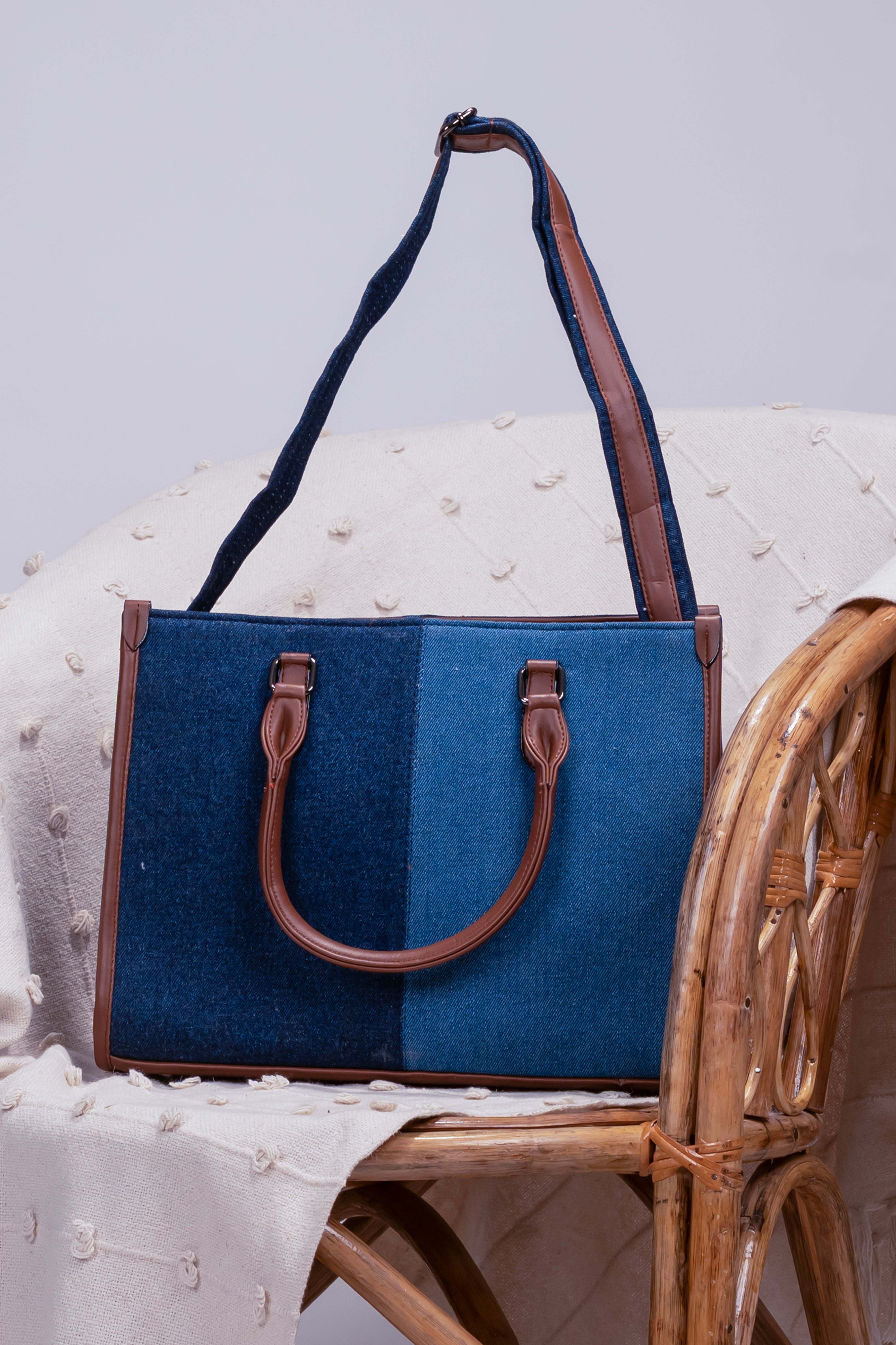 Two Toned Denim Tote Bag
