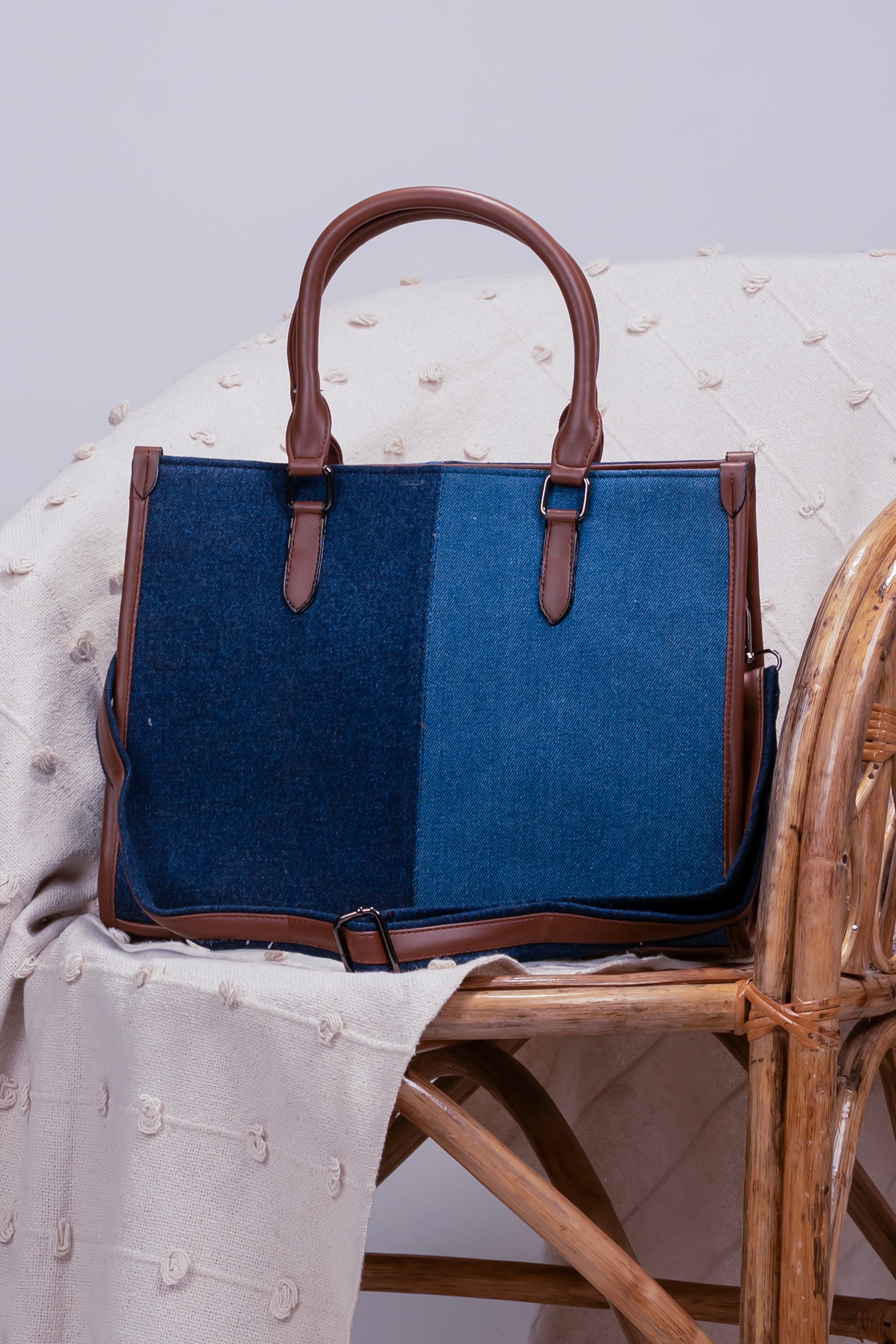 Denim Laptop Tote Bag for Women | Fits 14 Inch Laptop | Office & College Handbag with Adjustable Shoulder Strap | Multi-Compartment Work Bag