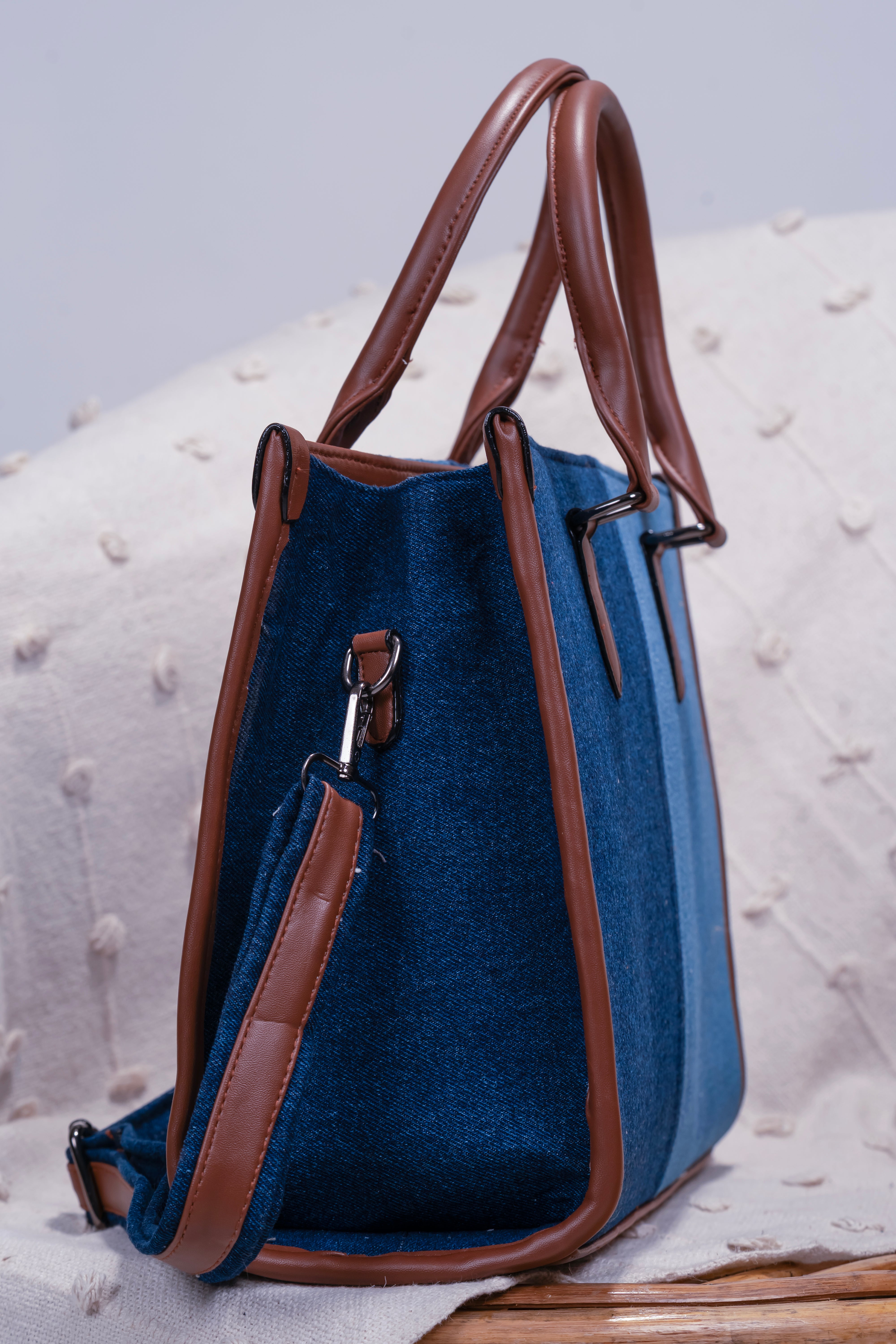 Denim Laptop Tote Bag for Women | Fits 14 Inch Laptop | Office & College Handbag with Adjustable Shoulder Strap | Multi-Compartment Work Bag