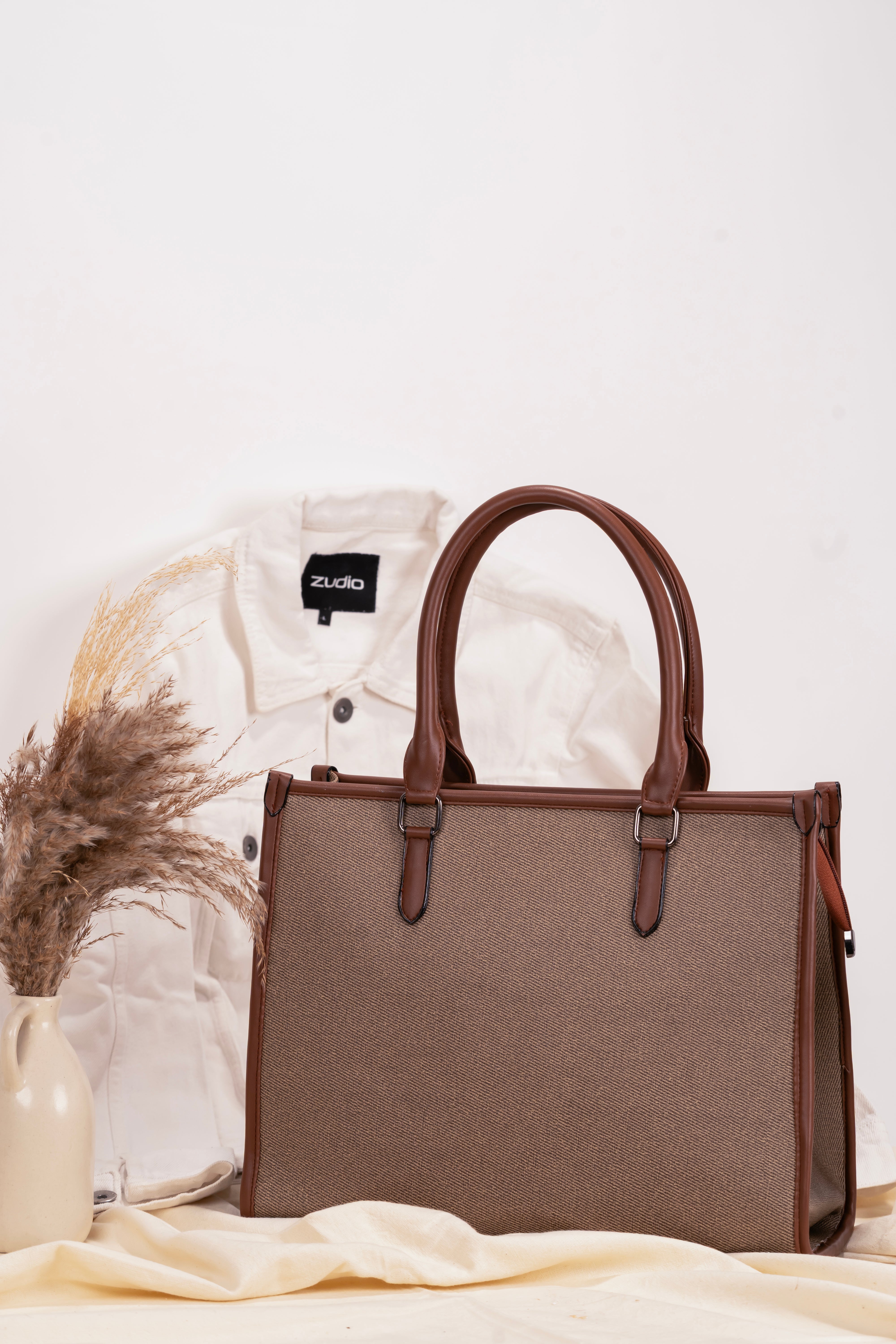 Large Jute Tote Bag for Women with 3 Compartments & 14” Laptop Space