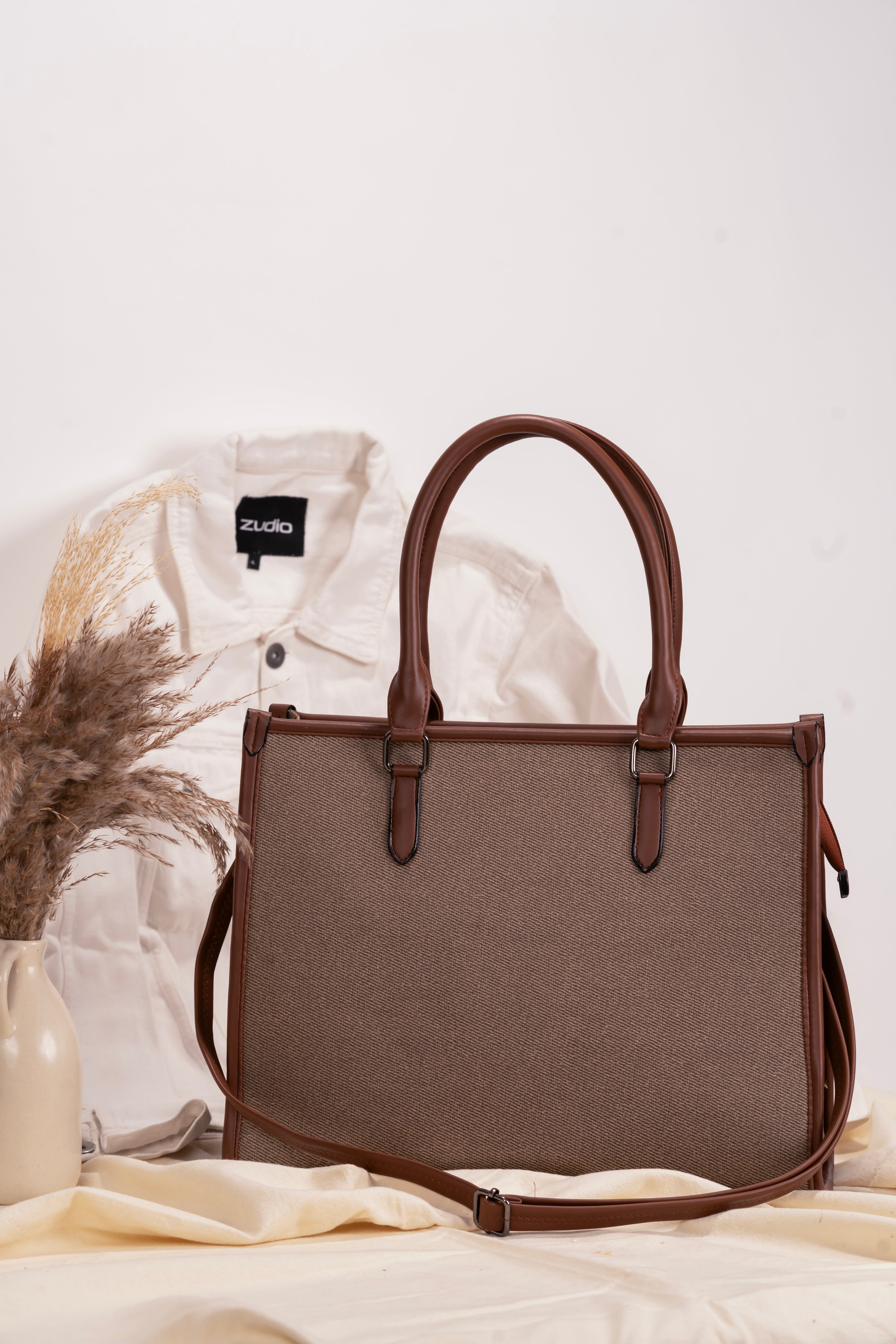 Large Jute Tote Bag for Women with 3 Compartments & 14” Laptop Space