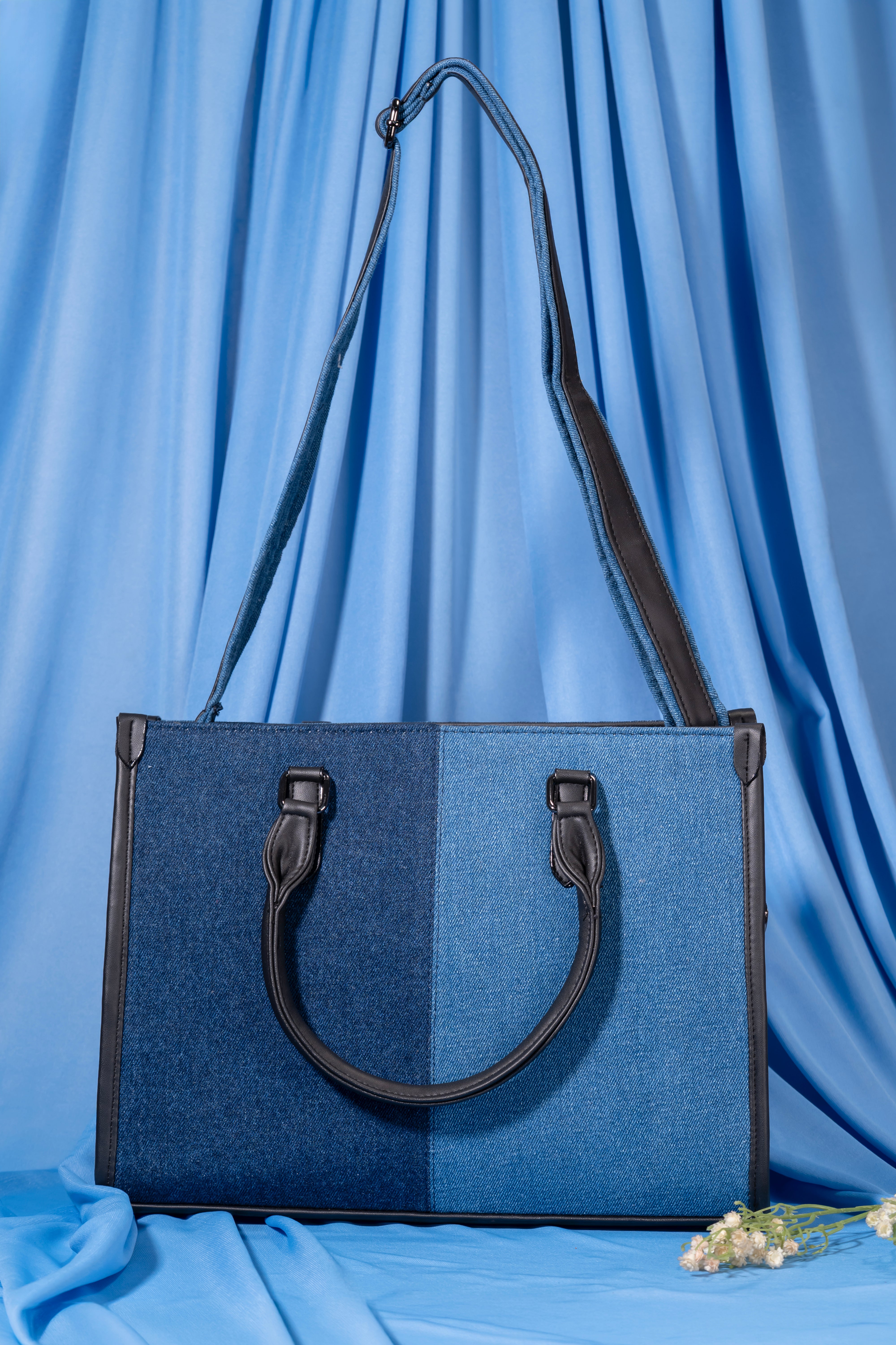 Denim Tote | Laptop Bag With Adjustable & Detachable Strap | Fits Up to 14 Inches Laptop