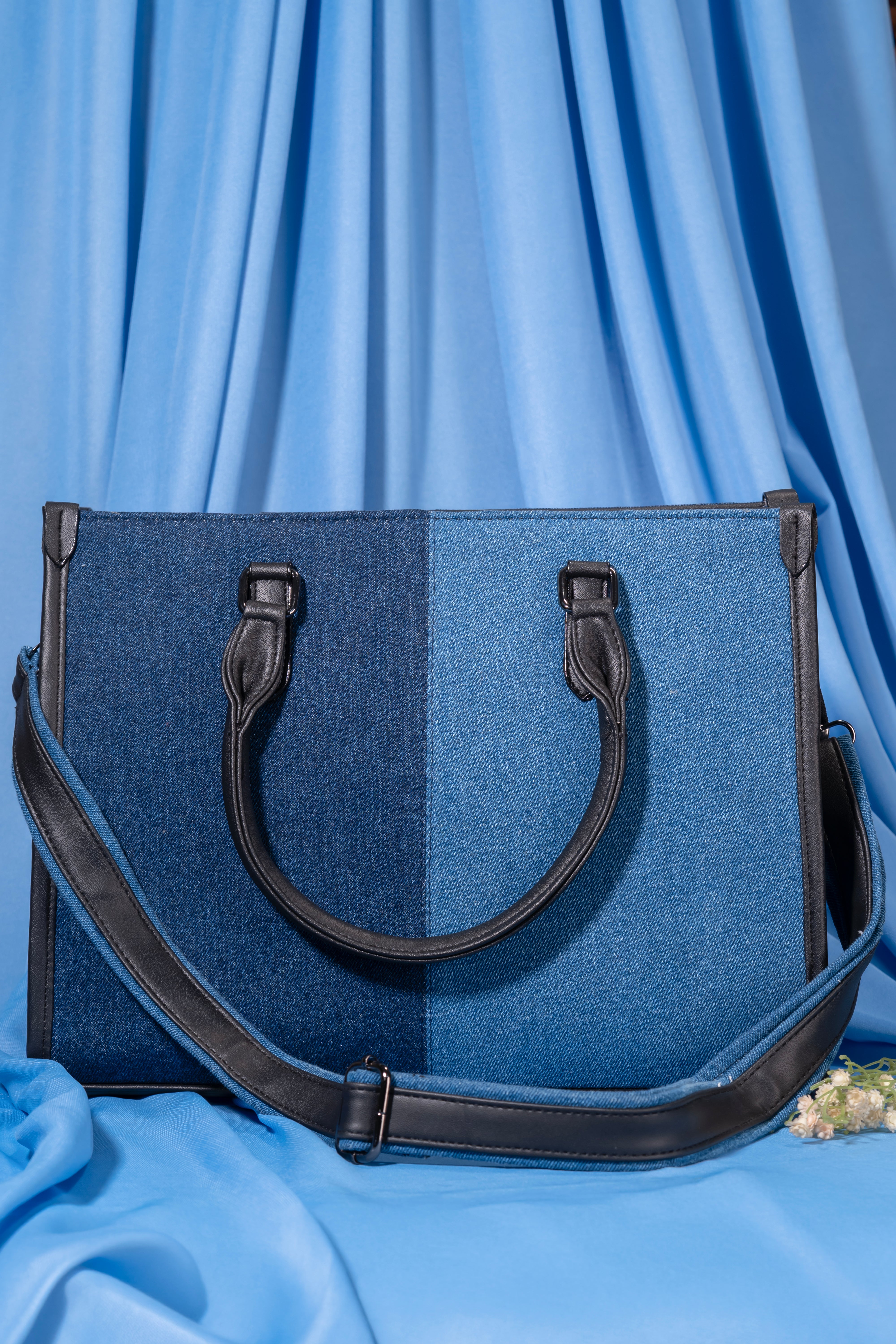 Denim Tote | Laptop Bag With Adjustable & Detachable Strap | Fits Up to 14 Inches Laptop