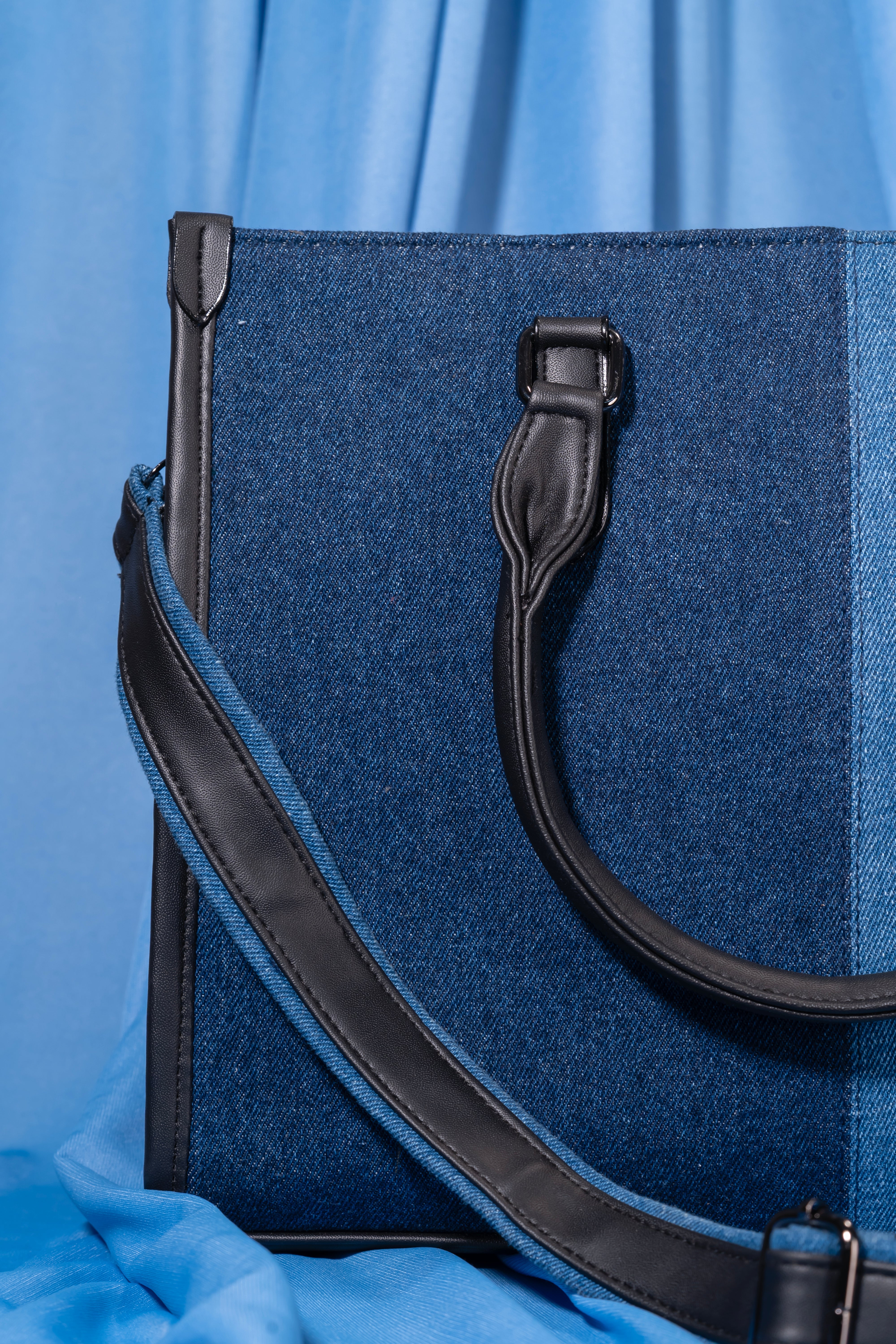 Denim Tote | Laptop Bag With Adjustable & Detachable Strap | Fits Up to 14 Inches Laptop