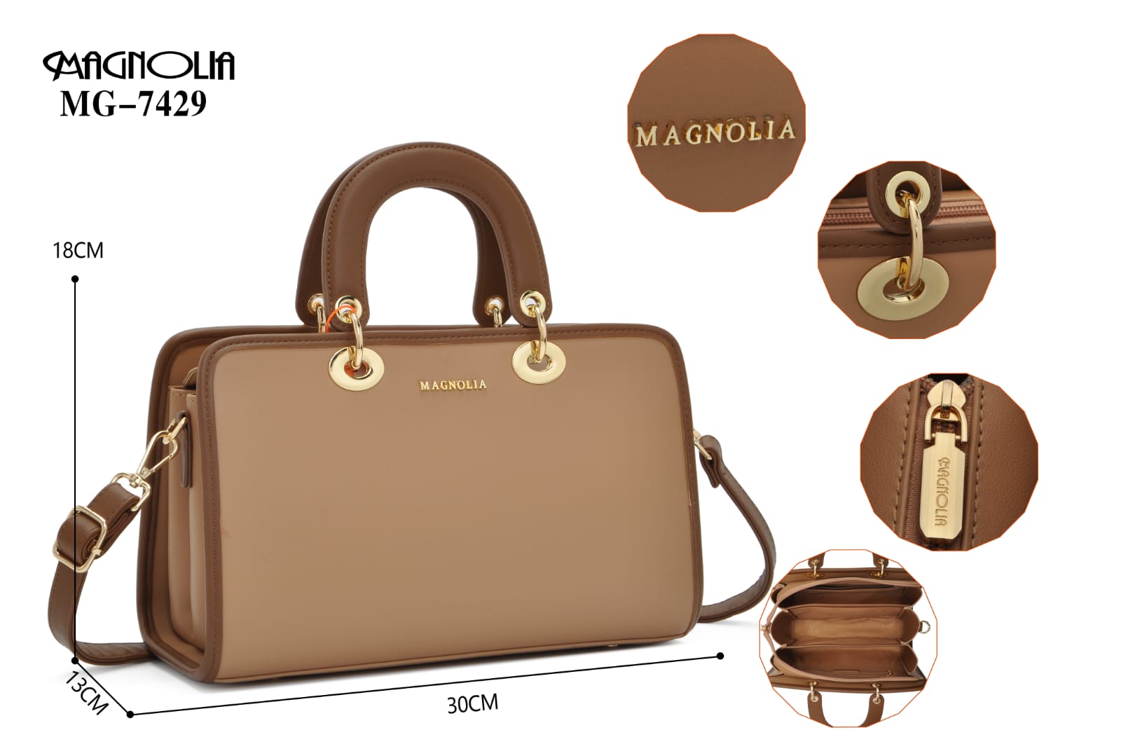 Elegant Brown Structured Handbag with Sling Strap