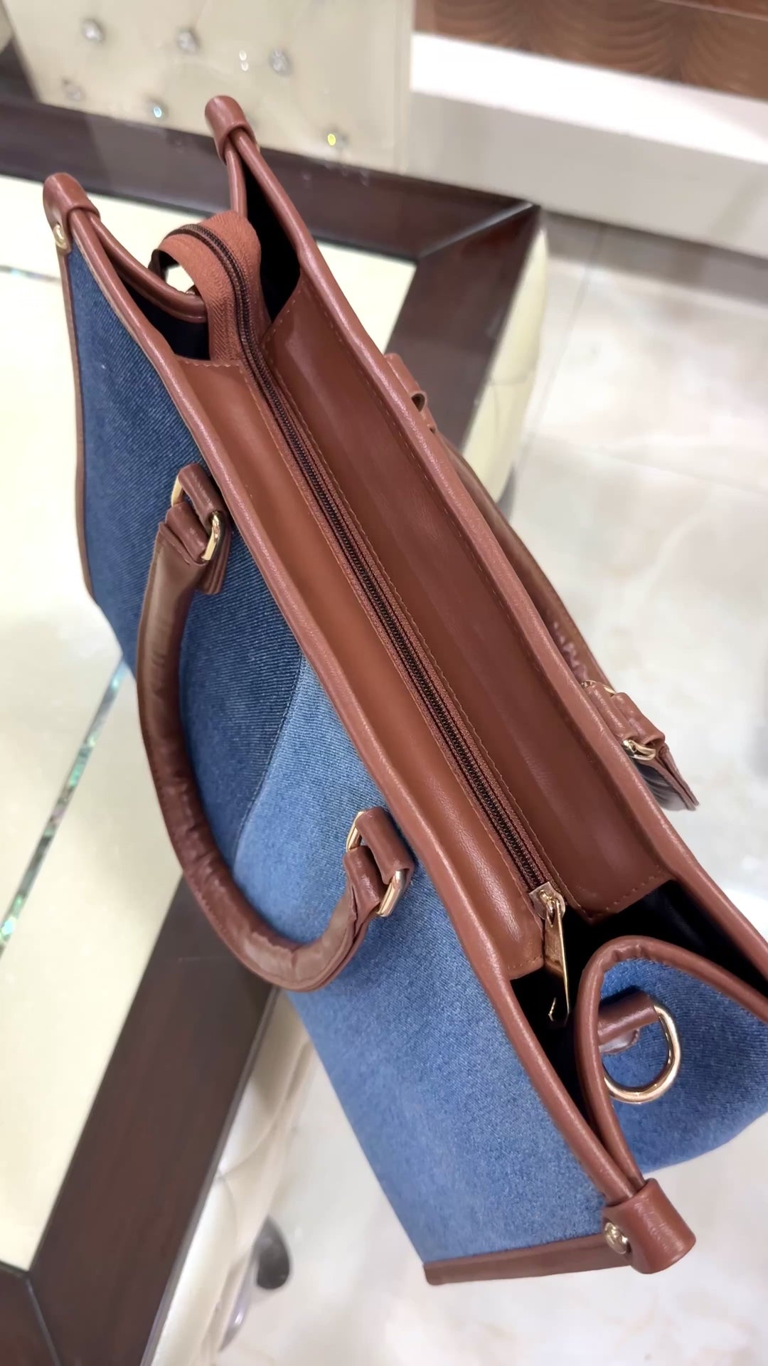 Two Toned Denim Tote Bag
